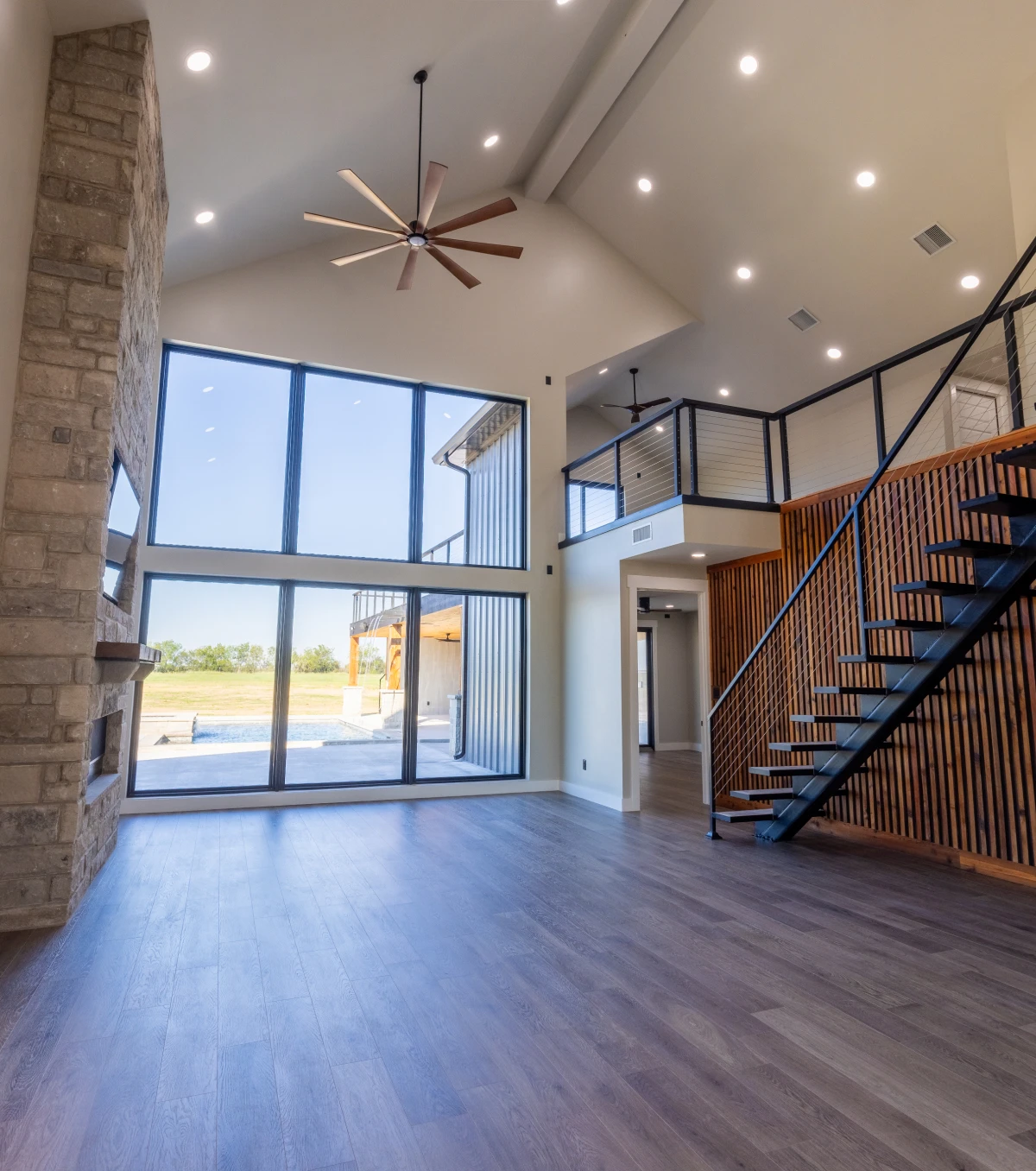 Elegant staircase in a bright, airy space.